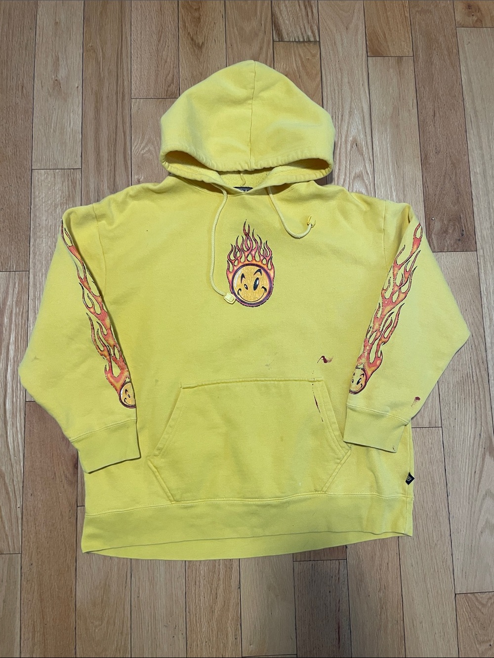 Yellow Flame Smiley Crewneck Hoodie - Unbranded